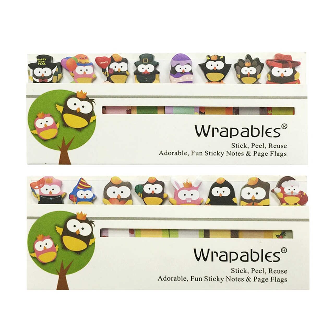 Wrapables® Bookmark Flag Tab Sticky Markers (Set of 2), Cute Celebration Owls